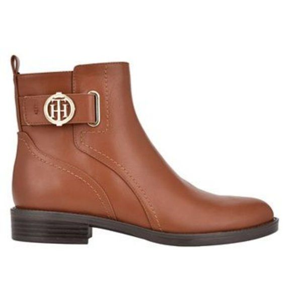 Tommy Hilfiger Shoes - Tommy Hilfiger Rezin Ornamented Zip Booties 8.5M Medium Brown Faux Leather $110